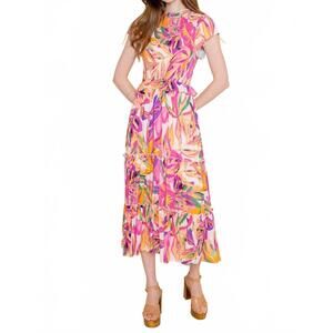 NEW FORE COLLECTION floral smocked dress in birds of paradise